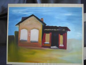 Bahnhof 38x36 Öl auf Papier
